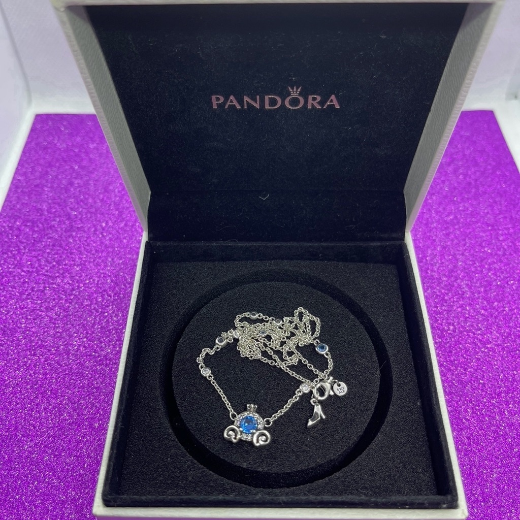Pandora Silver Necklace With Blue Gemstone